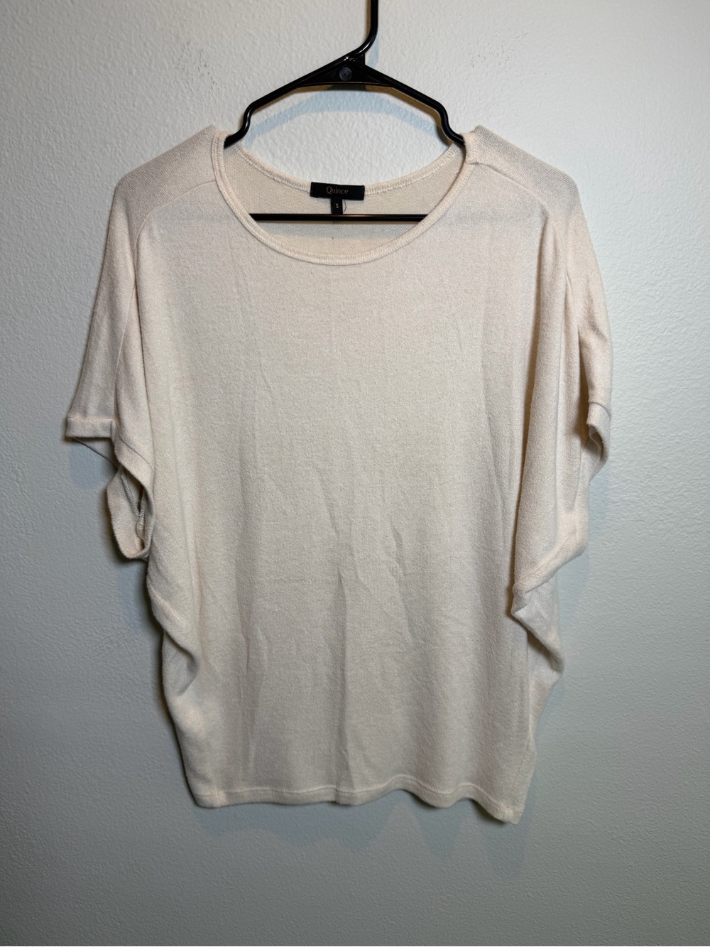 Quince Cream Relaxed Short Sleeve Sweater Size S Viscose Blend Warm Casual Cozy